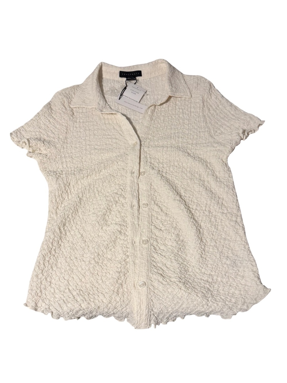 Sanctuary Textured Gauze Button Front Blouse Ivory XL NWT